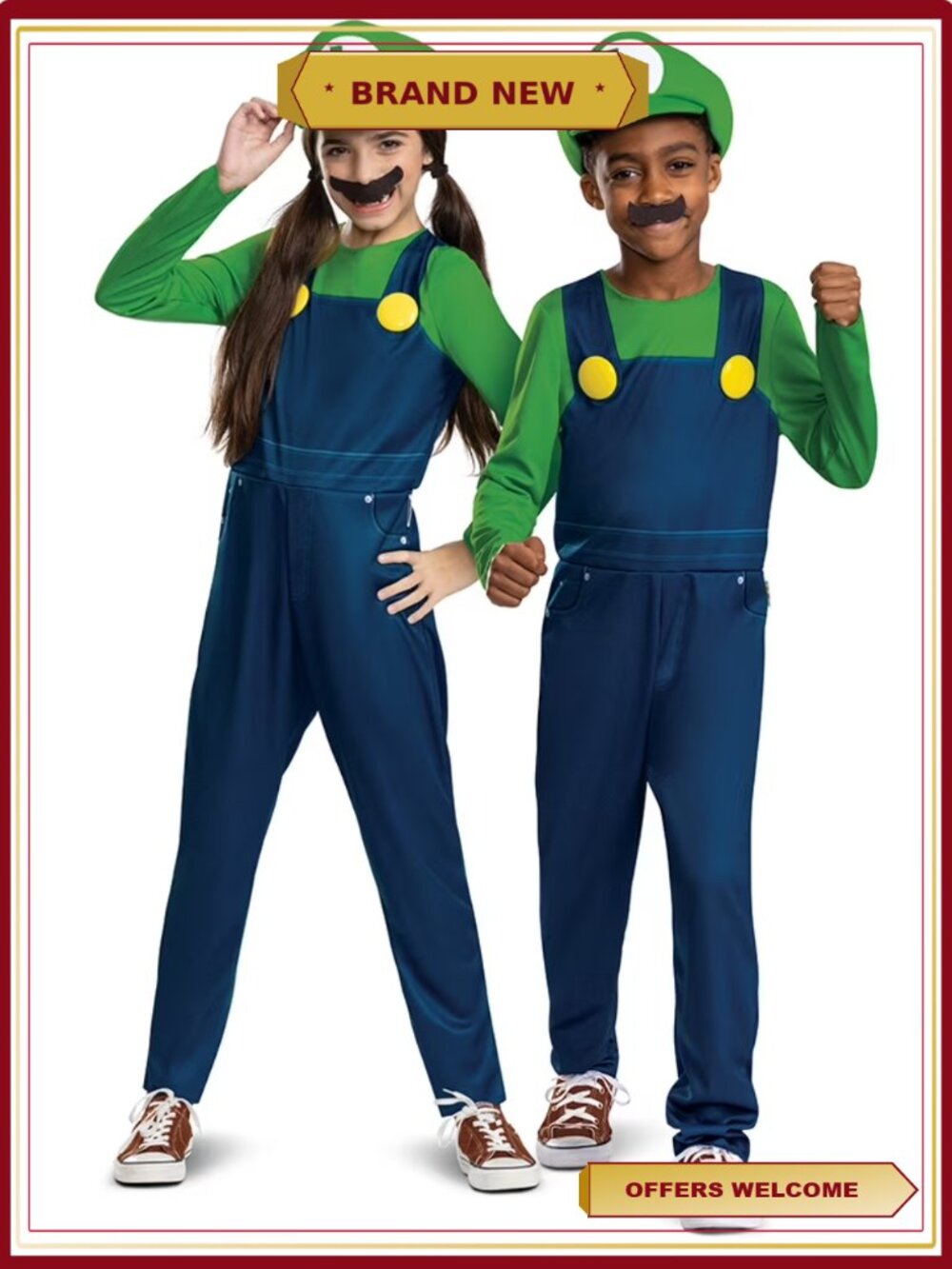 Luigi Halloween Costume Child Boys Size S Jumpsuit Hat Mustache Cosplay